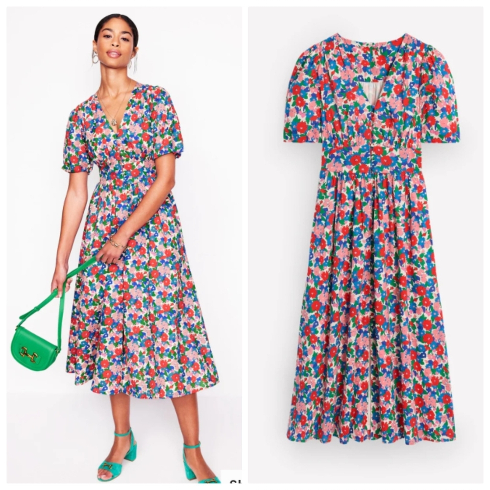 Boden Lillian Midi Dress Painterly Meadow Size 6 Floral